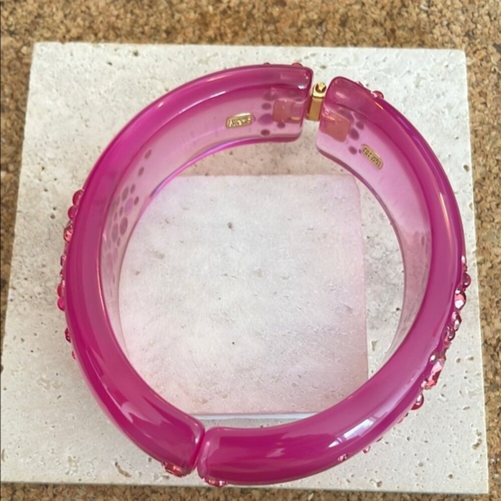 Alexis Bittar Pink Lucite Crystal Bracelet Sparkle Resin Bangle Statement - Picture 5 of 6